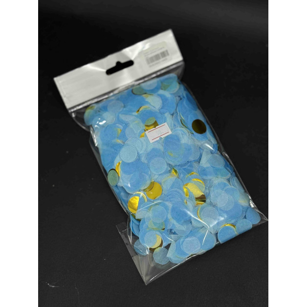 Конфеті 1,5 см тішью (блакитний-білий-золотий) 50 грам