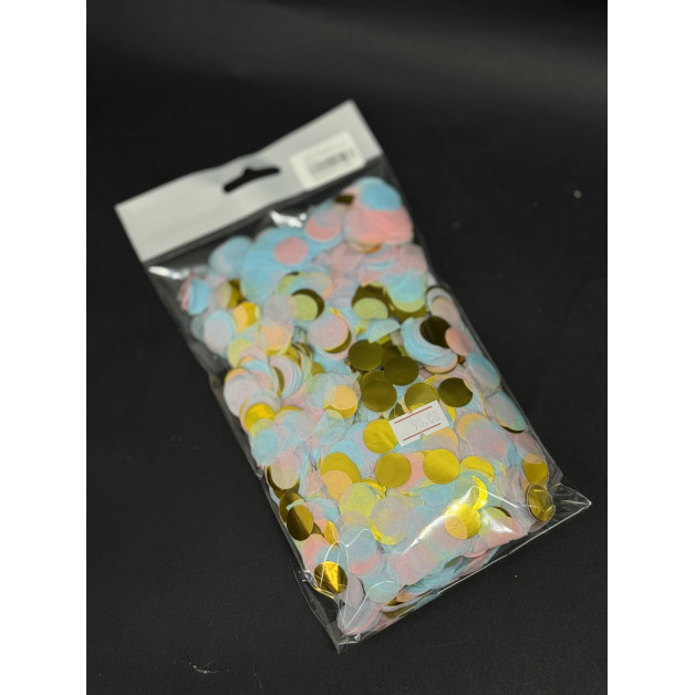 Конфеті 1,5 см тішью (блакитний-рожевий-золотий) 50 грам