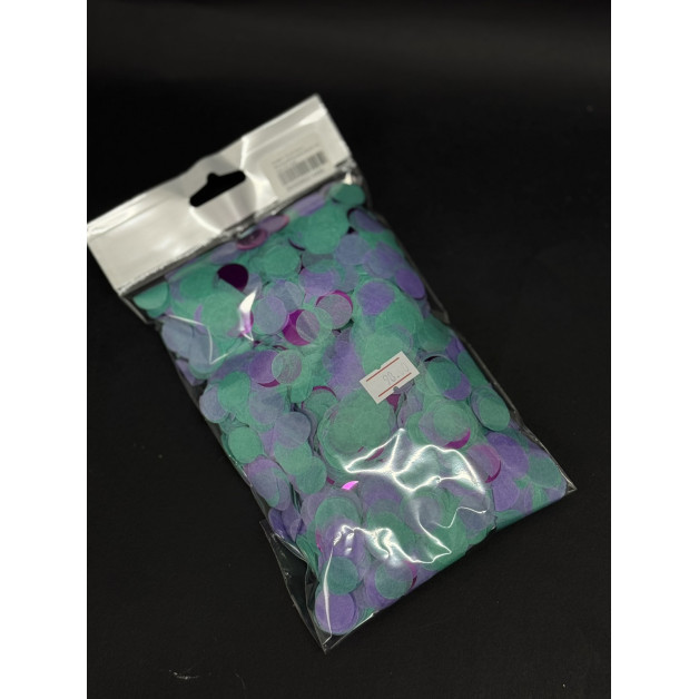 Конфеті 1,5 см тішью (бірюзовий-бузковий-фіолет.металік) 50 грам