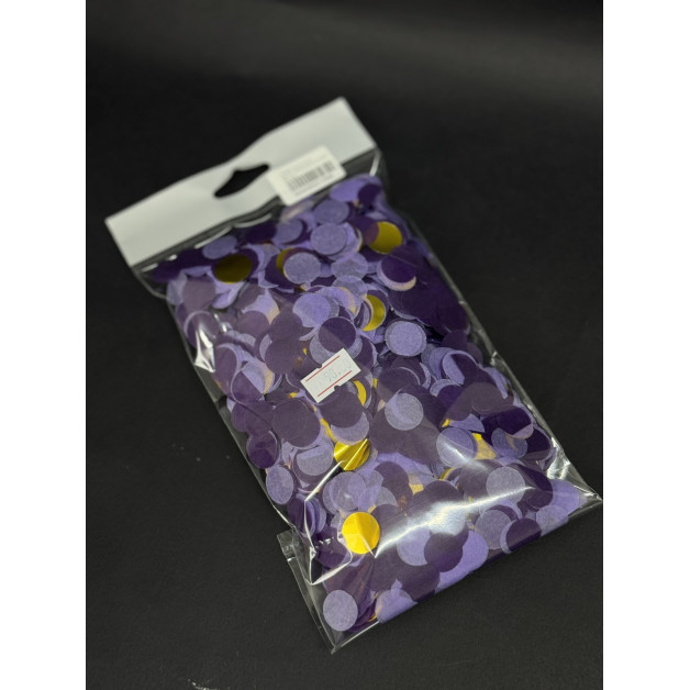 Конфеті 1,5 см тішью (фіолетовий-бузковий-золотий) 50 грам