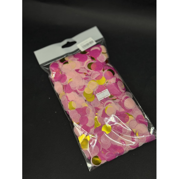 Конфеті 1,5 см тішью (рожевий-малиновий-золотий) 50 грам