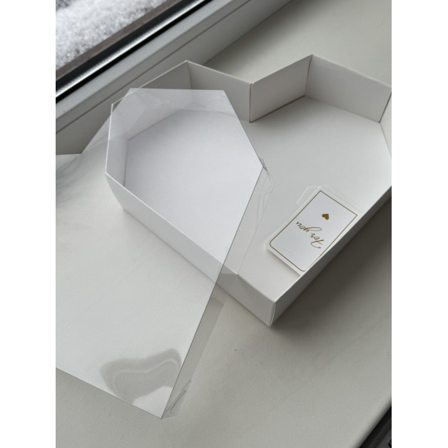 Коробка для зефіру подар. серце 28 см біла (складна)-6 см висота 