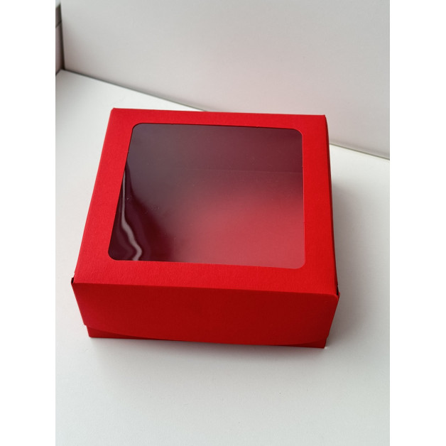 Коробка на макаронс Червона з віконечком 15*15*6