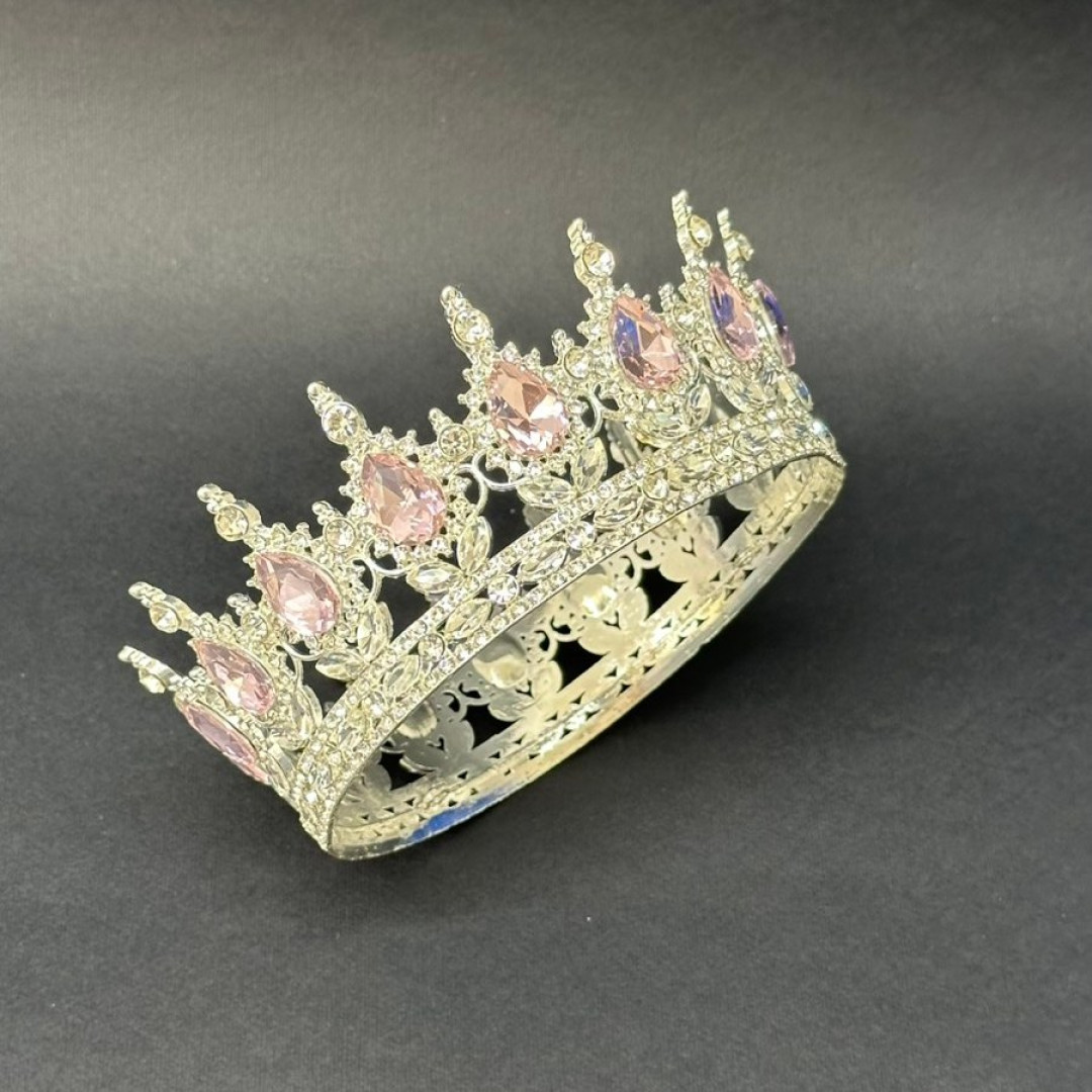 Корона 12 см срібна св-рожеве каміння №1