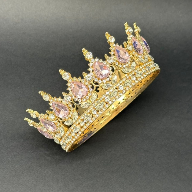 Корона 12 см золота св-рожеве каміння№1