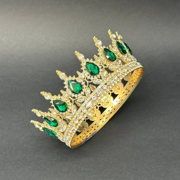 Корона 12 см золота зелене каміння №1