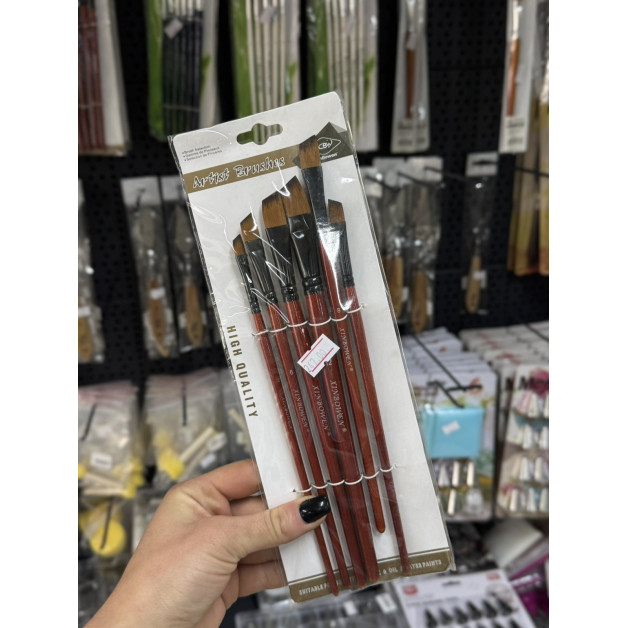 Набір пензлів 6 шт нейлон деревянна ручка