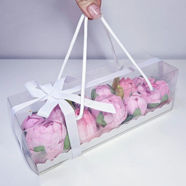 Подарункова коробка з вкладкою і ручками біла 24,4*8,2*8,2