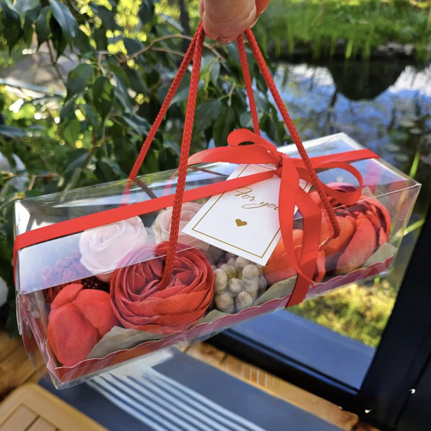 Подарункова коробка з вкладкою і ручками червона 24,4*8,2*8,2