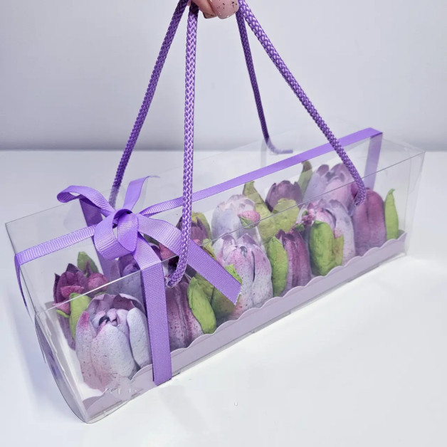 Подарункова коробка з вкладкою і ручками фіолетова 24,4*8,2*8,2