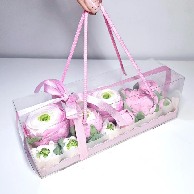 Подарункова коробка з вкладкою і ручками рожева 24,4*8,2*8,2