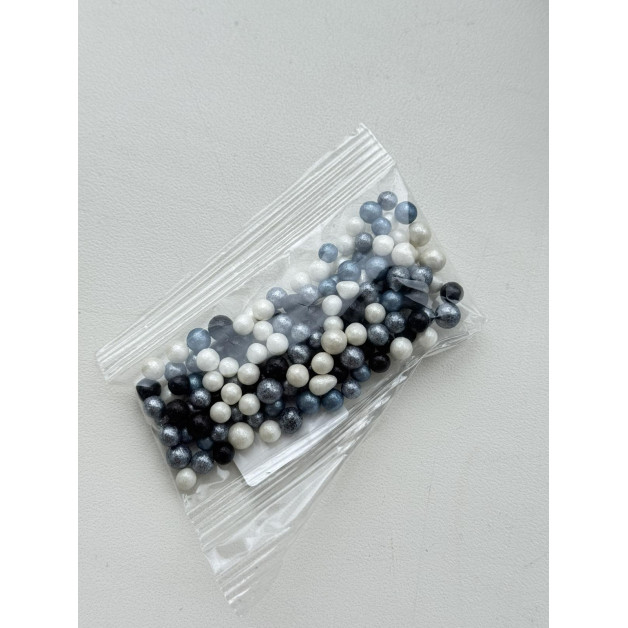 Посипка перлинки (чорні-білі-сині-сірі)-0,5см 20 гр