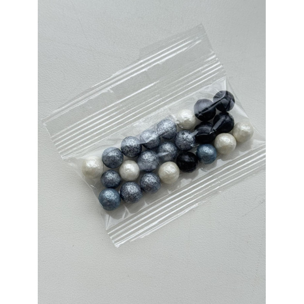 Посипка перлинки (чорні-білі-сині-сірі)-1 см 20 гр