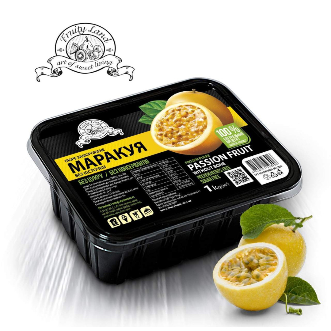 Пюре маракуйї без кісточки заморожене 1 кг Фрутіленд (без цукру)