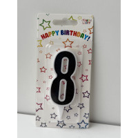 Свічка цифра біла чорний глітер 8