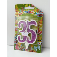 Свічка цифра біла фіолетовий глітер 35