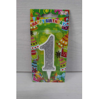 Свічка цифра біла срібний глітер 1