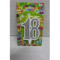 Свічка цифра біла срібний глітер 18