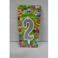 Свічка цифра біла срібний глітер 2