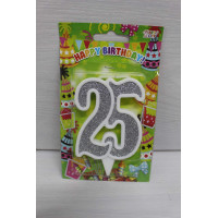 Свічка цифра біла срібний глітер 25