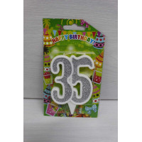 Свічка цифра біла срібний глітер 35