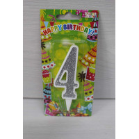 Свічка цифра біла срібний глітер 4