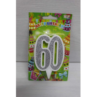 Свічка цифра біла срібний глітер 60