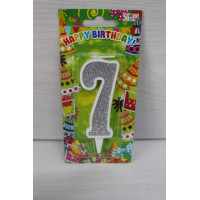 Свічка цифра біла срібний глітер 7