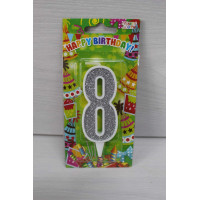 Свічка цифра біла срібний глітер 8