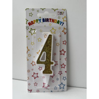 Свічка цифра біла золотий глітер 4