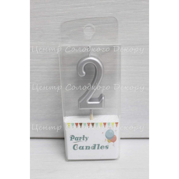 Свічка цифра срібна міні "2"