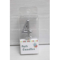 Свічка цифра срібна міні "4"