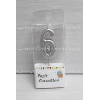 Свічка цифра срібна міні "6"