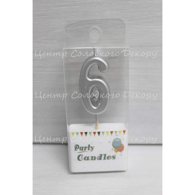 Свічка цифра срібна міні "6"