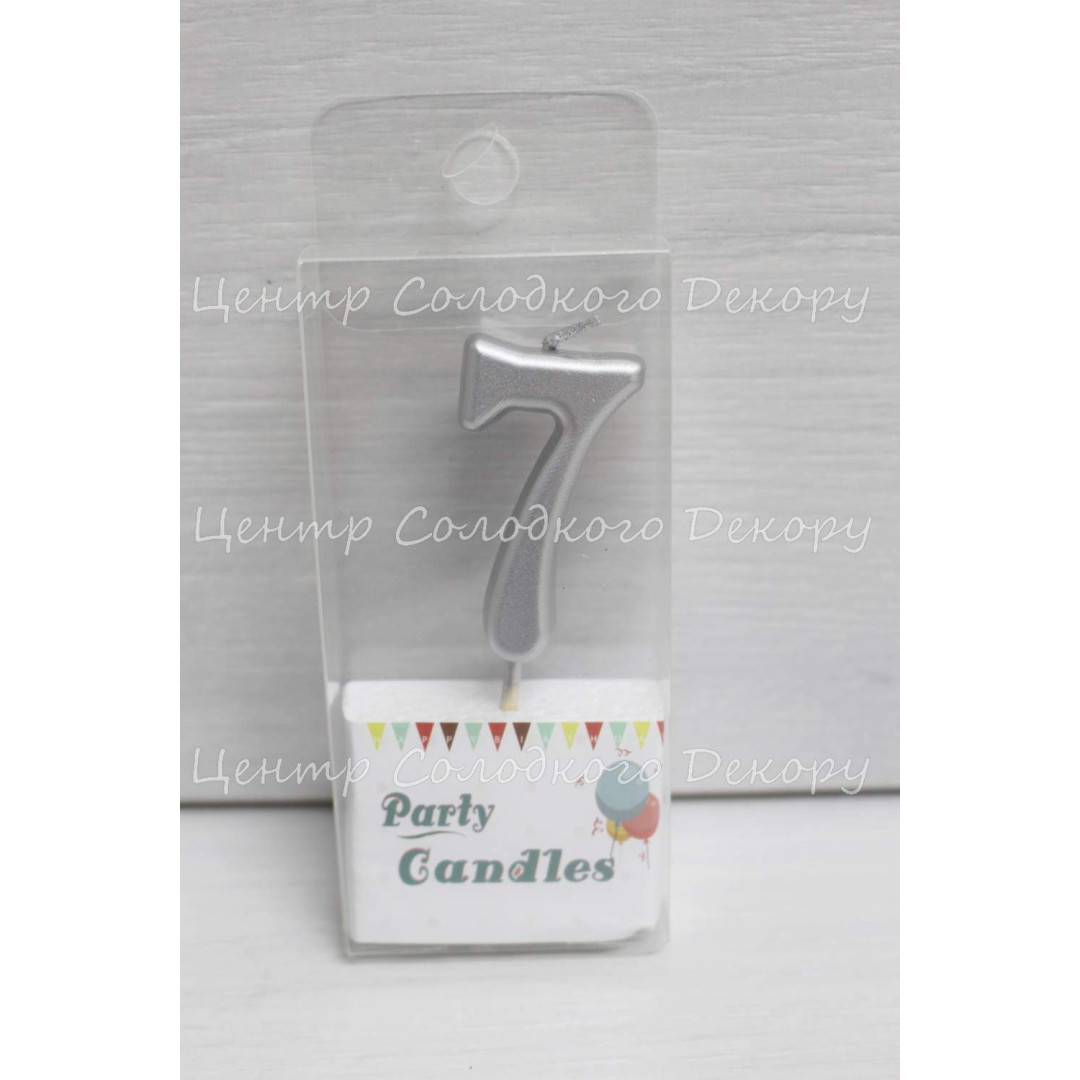 Свічка цифра срібна міні "7"