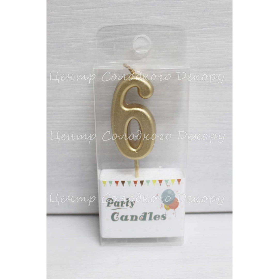 Свічка цифра золота міні "6"