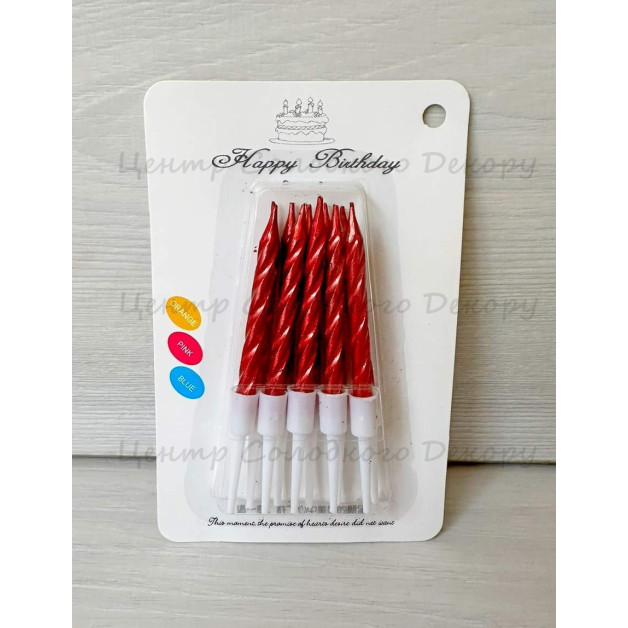 Свічки 10 шт міні кручені червоні хром