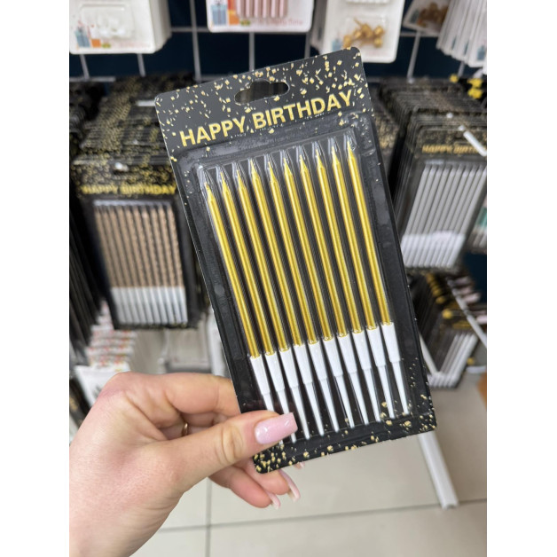 Свічки 10 шт прямі гладкі золоті хром