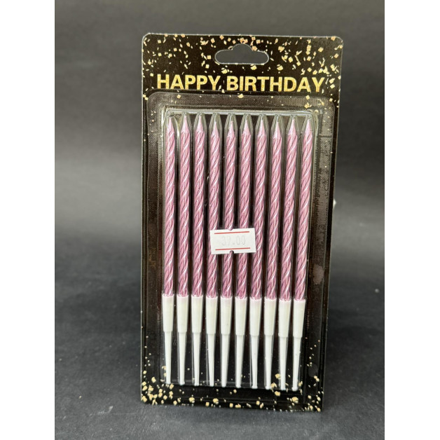 Свічки 10 шт прямі кручені рожеві хром