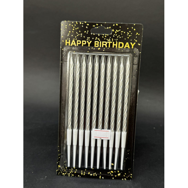 Свічки 10 шт прямі кручені срібні хром