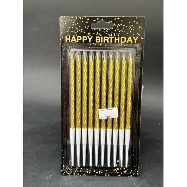 Свічки 10 шт прямі кручені золоті хром