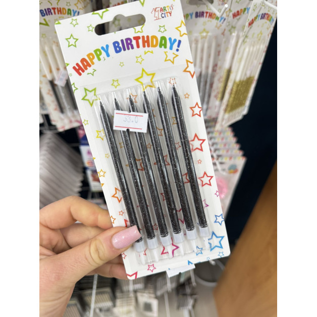 Свічки 6 шт прямі чорний глітер