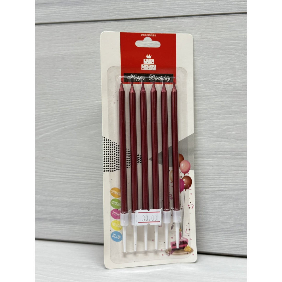 Свічки 6 шт прямі гладкі червоні хром