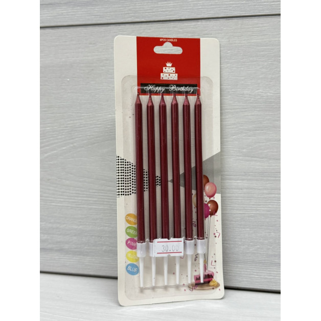 Свічки 6 шт прямі гладкі червоні хром