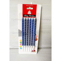 Свічки 6 шт прямі кручені сині хром