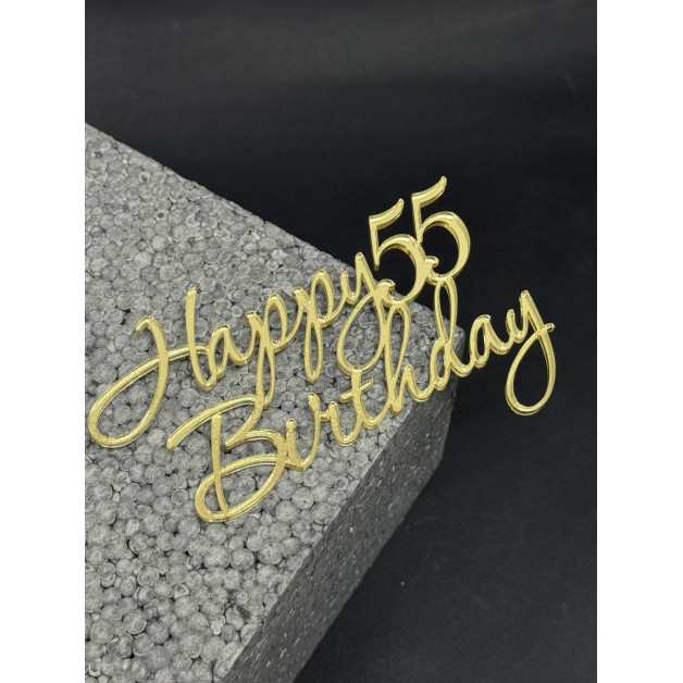 Топер пластик "Happy birthday 55"-золото 