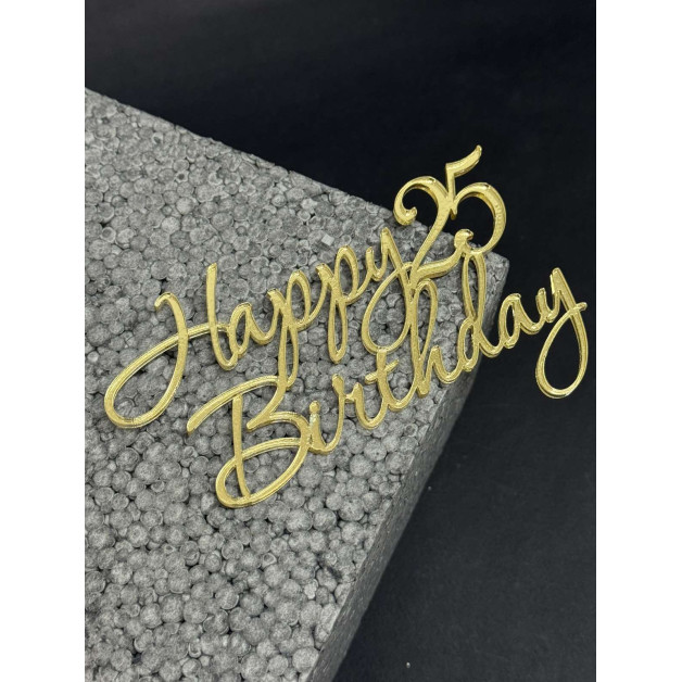Топер пластик "Happy birthday 25"-золото 