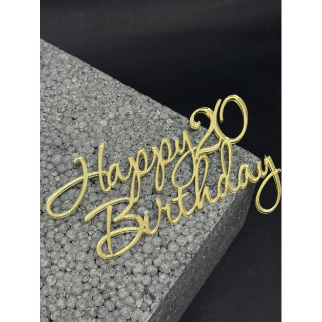 Топер пластик "Happy birthday 20"-золото 