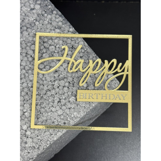 Топер пластик "Happy birthday"-золото №2