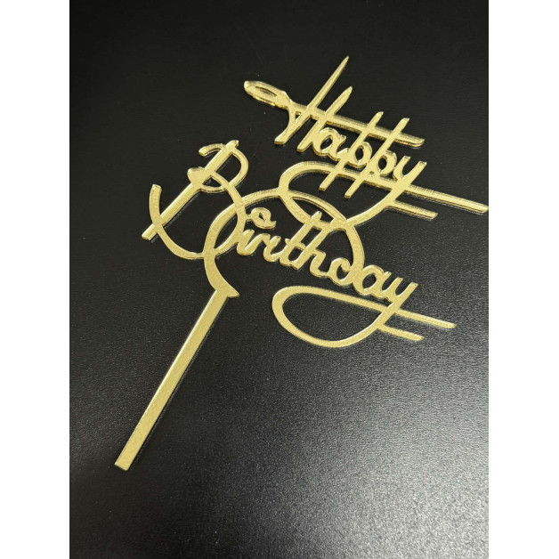 Топер пластик "Happy birthday "-золото